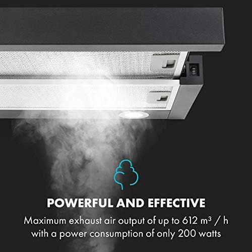  [아마존베스트]Klarstein Viola Extractor Hood, Telescopic Hood, 59.6 cm, 612 m³/h, Energy Efficiency Class: A, Exhaust or Recirculation, Rocker Switch, 2 Switchable LEDs, Wall or Wall Cabinet Mou