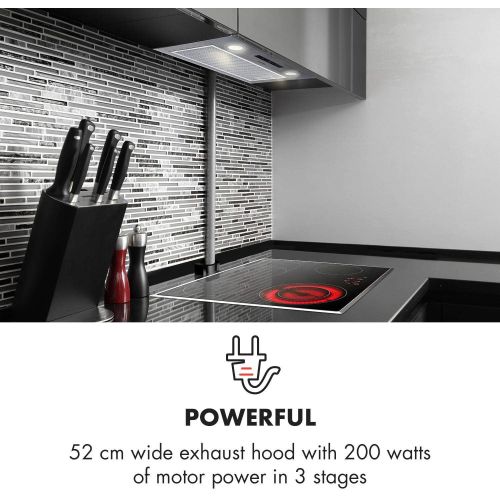  [아마존베스트]Klarstein Paolo Extractor Hood, Energy Efficiency Class A, Fan Building Block, 600 m3/h Extraction Air, 200 W, Aluminium Grease Filter, LED, Touch Control, Stainless Steel, Recircu