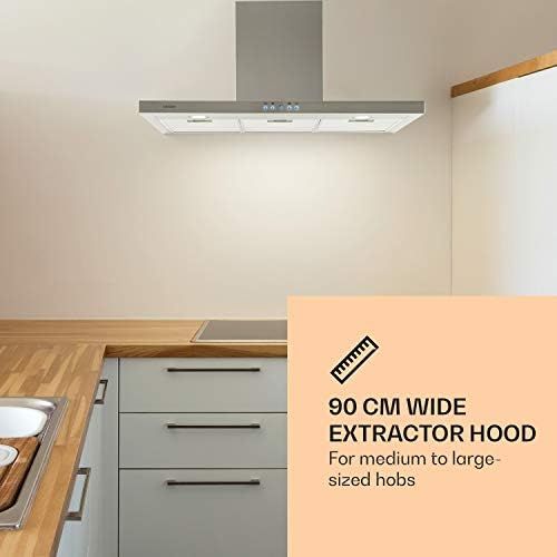  [아마존베스트]Klarstein RC90WS Cooker Hood, Extractor Hood, 90 cm Recirculation Hood, Up to 637 m³/h Extraction Power, 230 W Power Consumption, Switchable Lighting, Off Timer, Silver