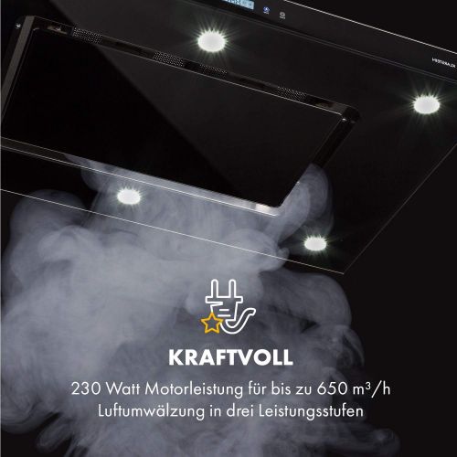  [아마존베스트]Klarstein Valeria Island Extractor Hood 230 W Maximum 650 m3/h 3 Power Levels LED Lighting Touch Panel Glass Stainless Steel Economical PureAmbience Concept Silver