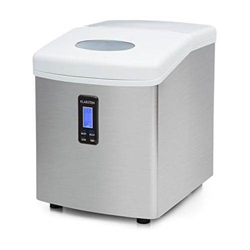  [아마존베스트]Klarstein Mr. Silver Frost Ice Maker (150W, 3.3L Water Tank, 15KG Ice per Day & 3 Ice Cube Sizes) - White/Stainless Steel