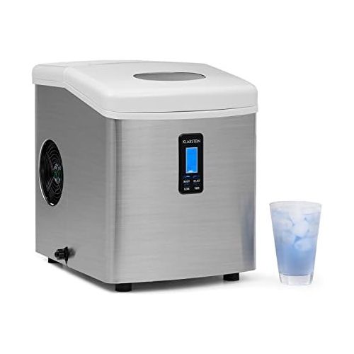  [아마존베스트]Klarstein Mr. Silver Frost Ice Maker (150W, 3.3L Water Tank, 15KG Ice per Day & 3 Ice Cube Sizes) - White/Stainless Steel