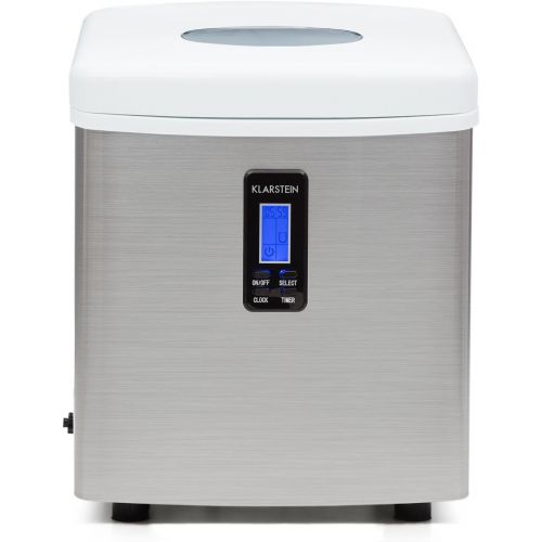  [아마존베스트]Klarstein Mr. Silver Frost Ice Maker (150W, 3.3L Water Tank, 15KG Ice per Day & 3 Ice Cube Sizes) - White/Stainless Steel