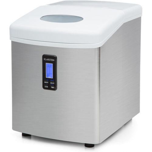  [아마존베스트]Klarstein Mr. Silver Frost Ice Maker (150W, 3.3L Water Tank, 15KG Ice per Day & 3 Ice Cube Sizes) - White/Stainless Steel