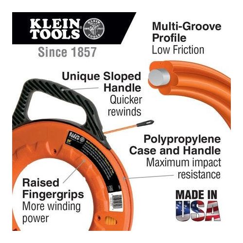  Klein Tools 56056 200 Orange Fiberglass Multi-Groove Fish Tape