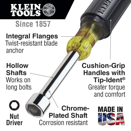  Klein Tools 647 7-Piece Nut Driver Set with 6-Inch Shafts