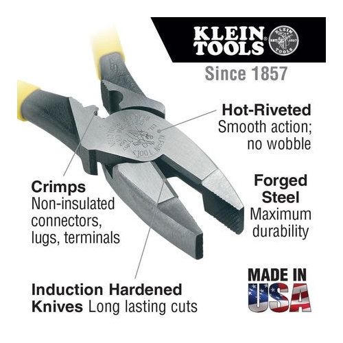  Klein Tools J2000-9NECR Heavy Duty Crimping Pliers for Side Cutting, 9-Inch