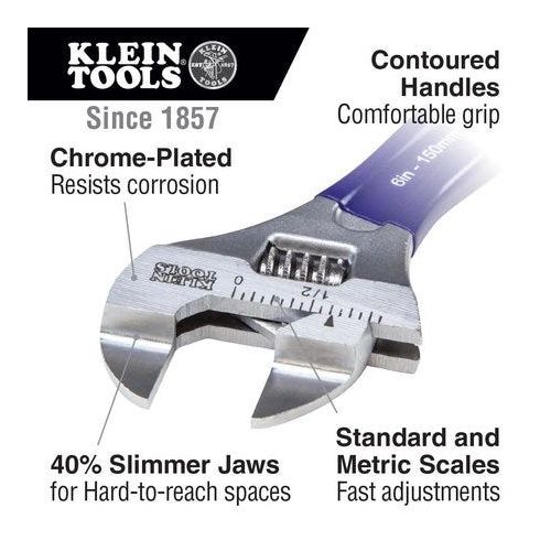  Wrench,Slim-Jaw,Adjustable,6 KLEIN TOOLS D86934