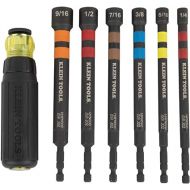 Klein Tools 32950 Ratcheting Impact Rated Hollow Power Nut Driver Set with Handle, Magnetic, Color Coded, 6 SAE Hex Sizes