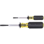 Klein Tools 85153K Slotted Screw-Holding Screwdriver Set, 3/16-Inch, 1/4-Inch Split-Blade Flat Head Driver, Positive Gripping Action, 2-Piece