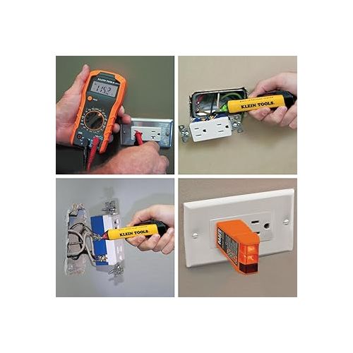  Klein Tools 69149P Electrical Test Kit with Digital Multimeter, Non-Contact Voltage Tester and Electrical Outlet Tester, Leads and Batteries