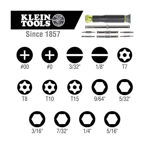 Klein Tools 32314 Electronic Screwdriver, 14-in-1 with 8 Precision Tips, Slotted, Phillips, and Tamperproof TORX Bits, 6 Precision Nut Drivers