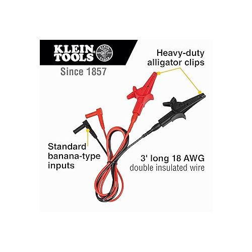 Klein Tools 69381 Alligator Clip Test Leads, Heavy-Duty Replacement Meter Leads, for All Meters Using Banana Plug Meter Leads, 3-Foot