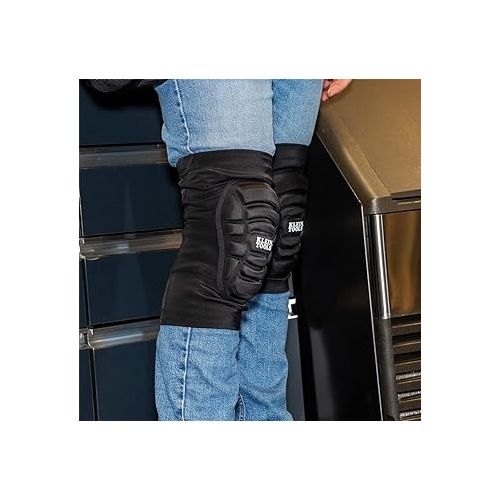  Klein Tools 60492 Knee Pads, Lightweight Padded Knee Sleeves, Breathable Mesh Back, Elastic Cuff with Slip-Resistant Silicone, Black, M/L