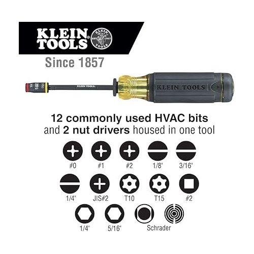  Klein Tools 32304 Screwdriver, 14-in-1 Adjustable Screwdriver with Flip Socket, HVAC Nut Drivers and Bits, Impact Rated