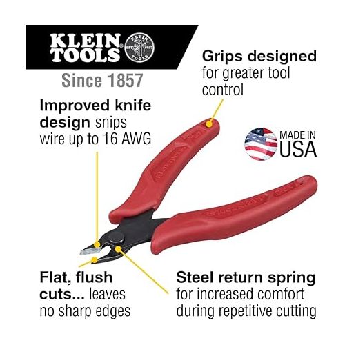  Klein Tools D275-5 Diagonal Flush Cutters, Micro Wire Cutters, Ultra-Slim Precision Flush Cutter for Work in Confined Areas, 5-Inch