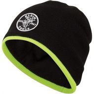 Klein Tools 60391 Knit Beanie, Thermal Fleece Winter Hat, Windproof, Fits under Helmets, Black with High-Visibility Yellow Band Trim