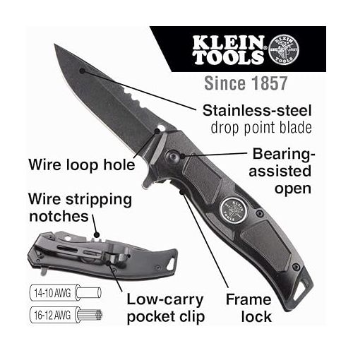  Klein Tools 44228 Electrician's Pocket Knife with Stainless Steel Blade, Perfect for Splitting Cable, Stripping Wire and Everyday Tasks