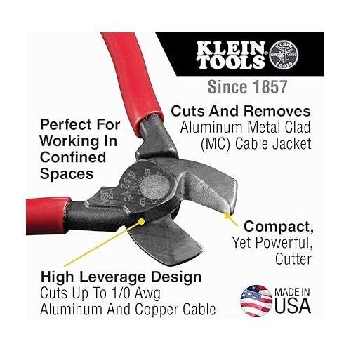  Klein Tools 63215 Cable Cutter, Made in USA, High-Leverage 6.5-Inch Compact, Forged From US Made Steel, Ideal for Cutting Aluminum and Copper Cable