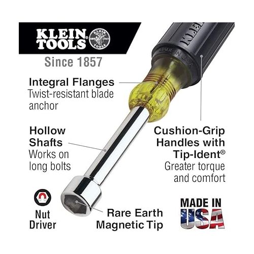  Klein Tools 646M Tool Set, Made in USA, Magnetic Nut Drivers Sizes 1/4 and 5/16-Inch, 6-Inch Shafts, 2-Piece