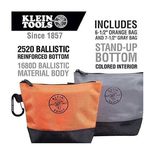  Klein Tools 80056 Tool Bag Storage Kit with Zipper Bag Stand-Up Tool Pouch and Canvas Tool Pouch, in Assorted Colors, 6-Piece