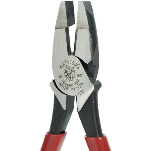  Klein Tools HD2000-9NE Side Cutter Linemans Pliers Cut ACSR, Made in USA, Screws, Nails, Hard Wire, 9-Inch Electrical Pliers