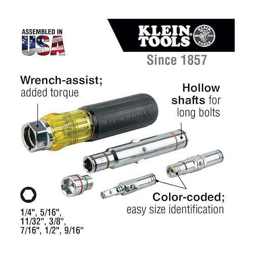  Klein Tools 32807MAG 7-in-1 Nut Driver, Magnetic Driver has SAE Hex Nut Sizes 1/4 to 9/16-Inch, Cushion Grip Handle for Added Torque