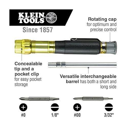  Klein Tools 32614 Multi-bit Precision Screwdriver Set, 4-in-1 Electronics Pocket Screwdriver, Professional Phillips and Slotted Bits, EDC