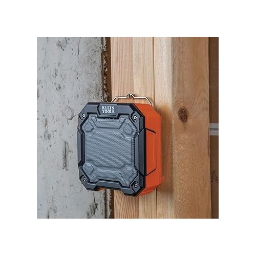  Klein Tools AEPJS3 Bluetooth Jobsite Speaker With Magnet and Hook, 20-Hr Run Time, Charge Via USB A or C, Pair Multiple Speakers Via Broadcast, Hands Free Capable