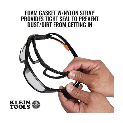  Klein Tools 60538 Gasket Safety Glasses, Professional PPE Protective Eyewear, Full Frame, Scratch Resistant, Anti-Fog, Indoor/Outdoor Lens