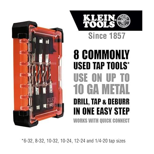  Klein Tools 32217 Drill Tap Tool Kit, 8-Piece, For Aluminum-Brass-Copper-Plastic-Mild Steel, Quick Connect Power Tools Compatible