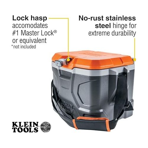  Klein Tools 55600 Work Cooler, 17-Quart Lunch Box Holds 18 Cans, Keeps Cool 30 Hours, Seats 300 Lb, Tradesman Pro Tough Box