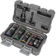 Klein Tools 66070 Impact Socket Set, Impact Driver Flip Socket, Five Sockets with 1/4-Inch Hex and 1/2-Inch Square Socket Adapters, 7-Piece