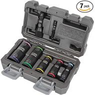 Klein Tools 66070 Impact Socket Set, Impact Driver Flip Socket, Five Sockets with 1/4-Inch Hex and 1/2-Inch Square Socket Adapters, 7-Piece