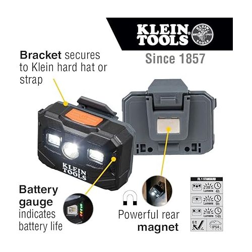  Klein Tools 56062 Rechargeable LED Headlamp / Worklight for Klein Hardhats, 300 Lumens, All-Day Runtime, 3 Modes, for Work and Outdoors