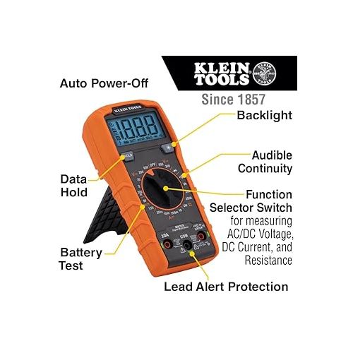  Klein Tools MM325 Multimeter, Digital Manual-Ranging 600V AC/DC Voltage Tester, Tests Batteries, Current, Resistance, Diodes, and Continuity