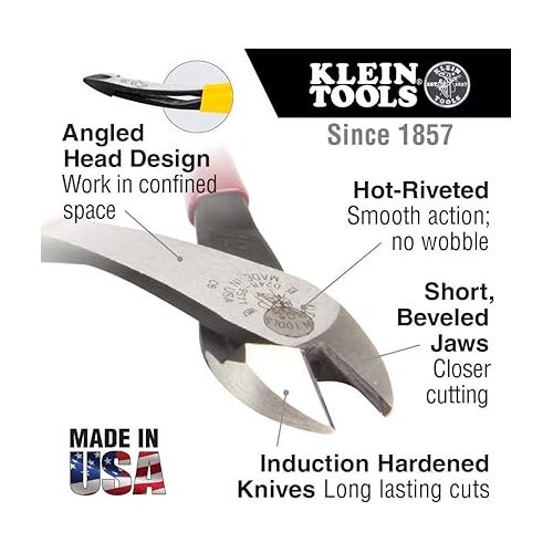  Klein Tools D248-8 Pliers, Made in USA, Diagonal Cutting Multi-Purpose Pliers with Angled Head, High-Leverage Design, and Short Jaw, 8-Inch