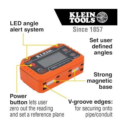  Klein Tools 935DAA Digital Electronic Level and Angle Gauge, LED Angle Alert, Measure and Set Angles, 0-90 and 0-180 Degree Ranges
