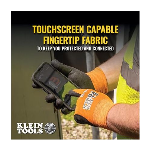  Klein Tools 60579 Work Gloves, Knit Dipped Cut Resistant ANSI A1 Nitrile Coated Gloves, Nylon-Spandex, Touchscreen Capable, Small, 2-Pair
