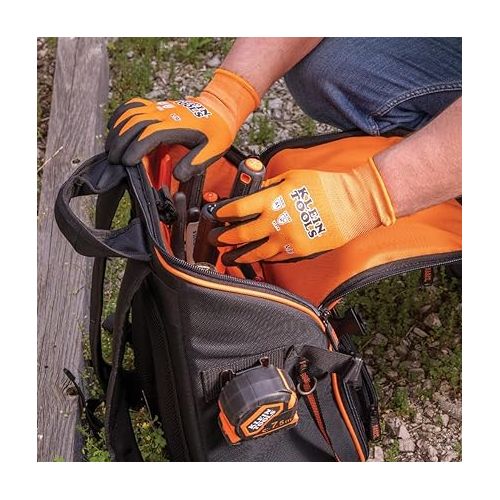  Klein Tools 60579 Work Gloves, Knit Dipped Cut Resistant ANSI A1 Nitrile Coated Gloves, Nylon-Spandex, Touchscreen Capable, Small, 2-Pair