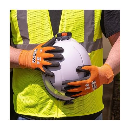  Klein Tools 60579 Work Gloves, Knit Dipped Cut Resistant ANSI A1 Nitrile Coated Gloves, Nylon-Spandex, Touchscreen Capable, Small, 2-Pair