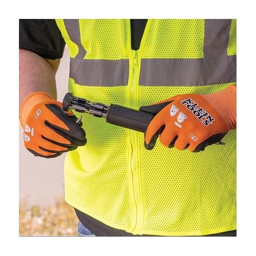  Klein Tools 60579 Work Gloves, Knit Dipped Cut Resistant ANSI A1 Nitrile Coated Gloves, Nylon-Spandex, Touchscreen Capable, Small, 2-Pair