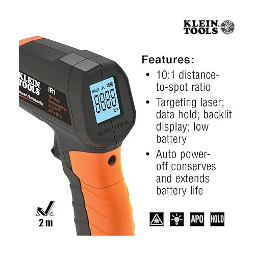  Klein Tools IR1KIT Infrared Thermometer and GFCI Receptacle Tester Kit, Non-Contact Digital Temperature Measurement and Electrical Tester