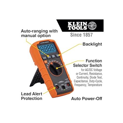  Klein Tools MM420 Digital Multimeter, Auto-Ranging TRMS Multimeter, 600V AC/DC Voltage, 10A AC/DC Current, 50 MOhms Resistance