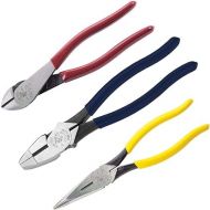Klein Tools 80020 Tool Set with Lineman's Pliers, Made in USA, Diagonal Cutters, and Long Nose Pliers, with Induction Hardened Knives, 3-Piece