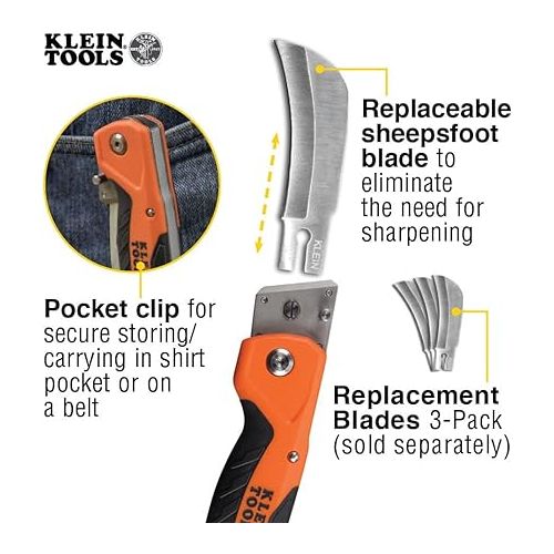  Klein Tools 44218 Utility Knife, Lockback Electricians Knife and Folding Knife with Hawkbill Blade for Cable Skinning, Replaceable Blade