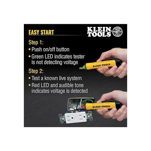  Klein Tools NCVT1P Voltage Tester, Non-Contact Low Voltage Tester Pen, 50V to 1000V AC, Audible and Flashing LED Alarms, Pocket Clip