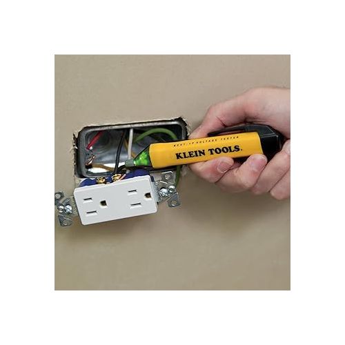  Klein Tools NCVT1P Voltage Tester, Non-Contact Low Voltage Tester Pen, 50V to 1000V AC, Audible and Flashing LED Alarms, Pocket Clip