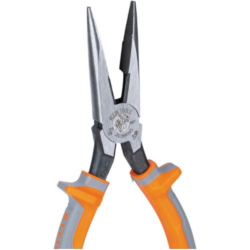  Klein Tools 2038RINS Pliers, Electrician's Insulated Long Nose Side-Cutting Pliers, 1000V Rated, Induction Hardened Knives, 8-Inch