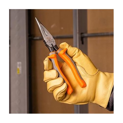  Klein Tools 2038RINS Pliers, Electrician's Insulated Long Nose Side-Cutting Pliers, 1000V Rated, Induction Hardened Knives, 8-Inch